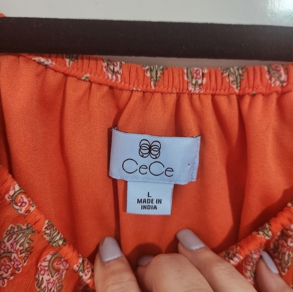 CeCe Orange Floral Women's Top, Size Large - Picture 2 of 8